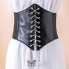 Slim Elastic Pu High Waist Belt Women Women's Girdle Style Chain Elastic Bow Knot Straps Black Punk Gothic Wide Belt Corsets