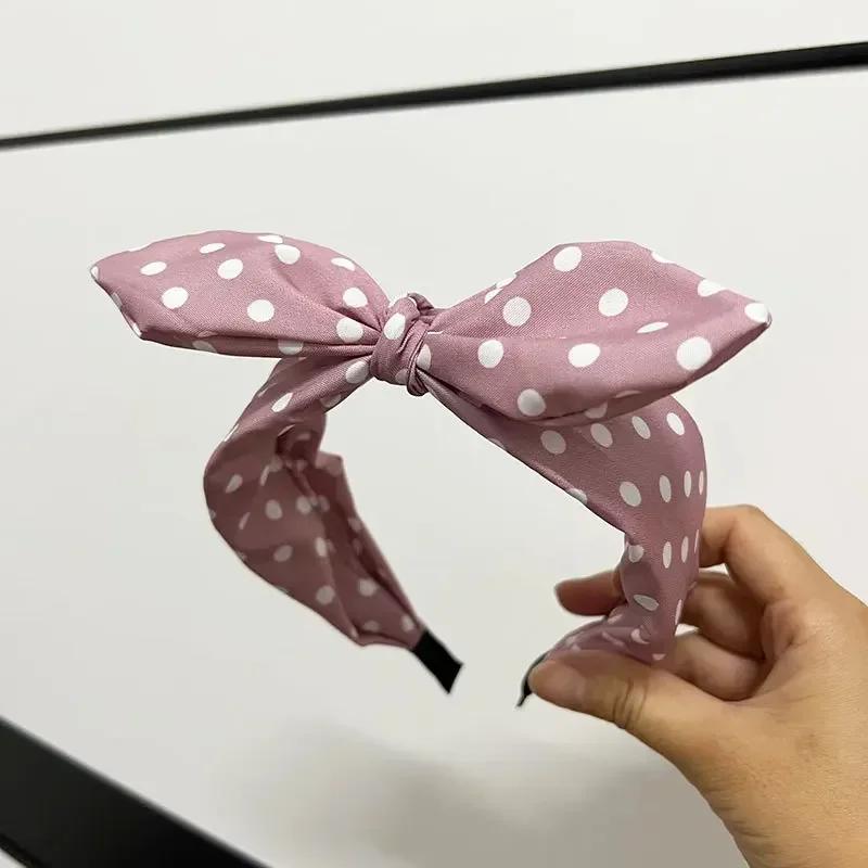 Polka Dots Bow Headband for Women Hair Accessories Sweet Lovely Rabbit Ear Knotted Hairband Not Slip Adults Hair Band Headwear