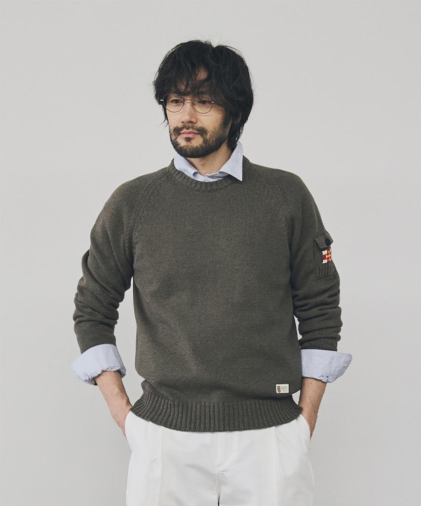 Geonjiulleunseu Cotton Raglan Pocket Sweater - Dark Khaki