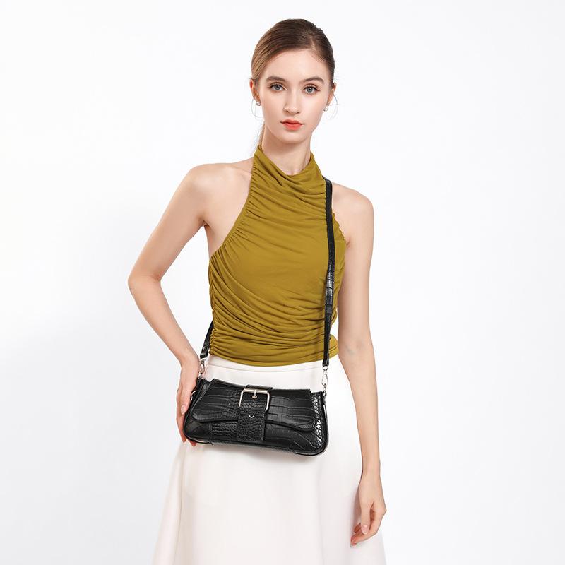 Stone-patterned Chain Crossbody Bag Fashionable Single-shoulder Underarm Baguette Bag