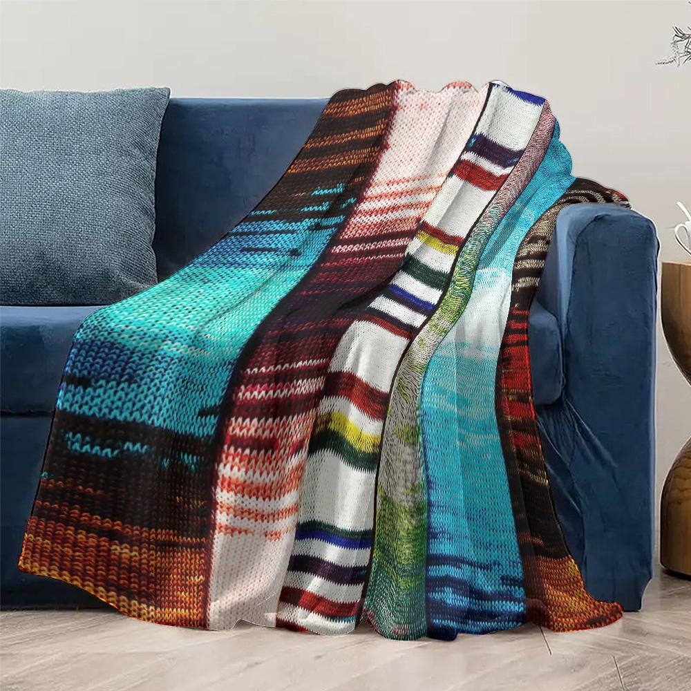 Colorful Striped Knit Blanket Throw Blanket Sofa Bed Bedspread Home Decor Gift