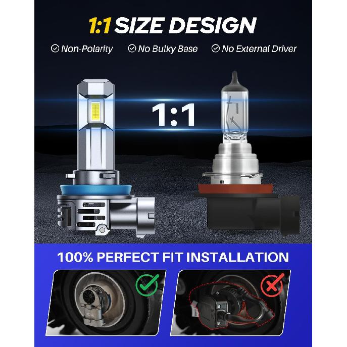 AUTOONE H11/9005/H9/HB3 Bulbs Combo, 70,000LM Super Bright H11 9005 Fog Light Bulbs, 1:1 Size, White, Pack Of 4
