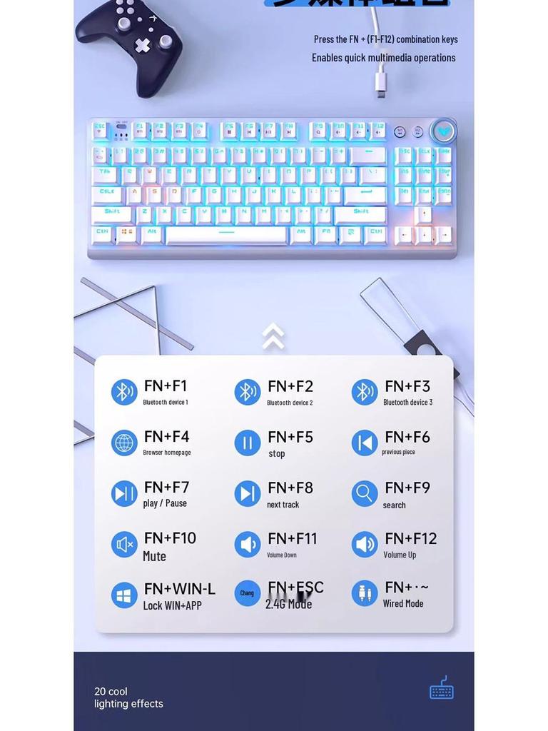 AULA F3009 Wireless Three-Mode 87-Key Mechanical Keyboard for Esports, Gaming, and Office Use