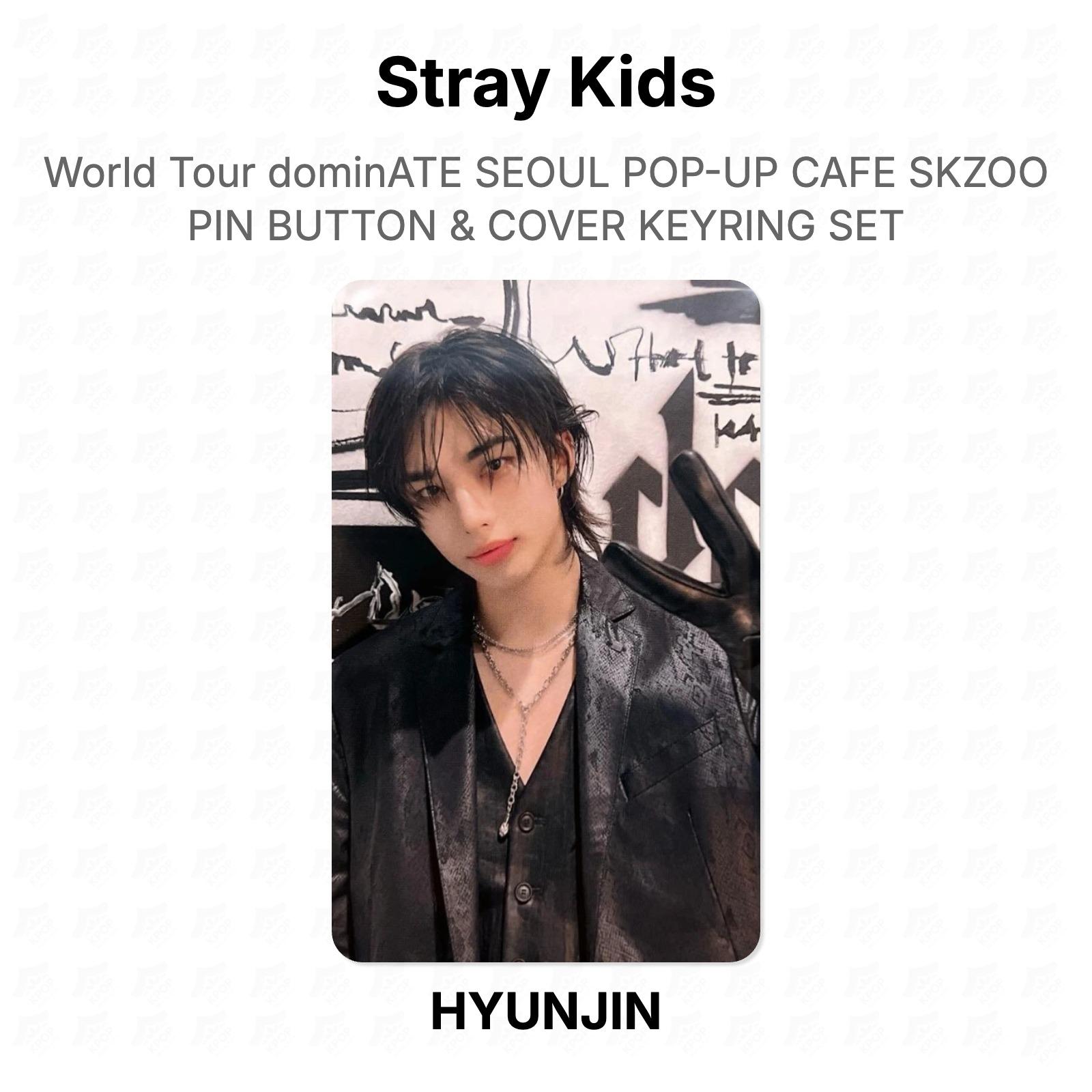 Stray Kids Мировой тур dominATE SEOUL POP-UP КАФЕ Набор значков SKZOO и брелок-чехол Официальная фотокарточка HYUNJIN gray