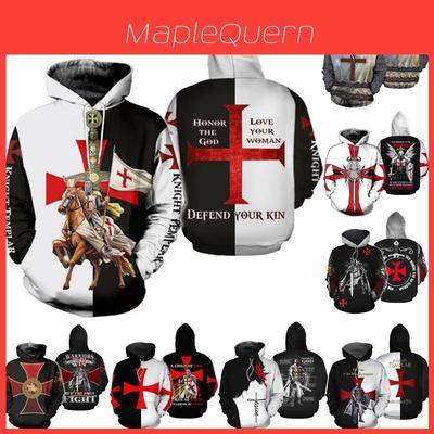 Haç Şövalyesi Cosplay Sweatshirt Yumuşak Rahat Unisex 3D Baskılı Kapüşonlu Ceket Orta Çağ Tarzı İçin