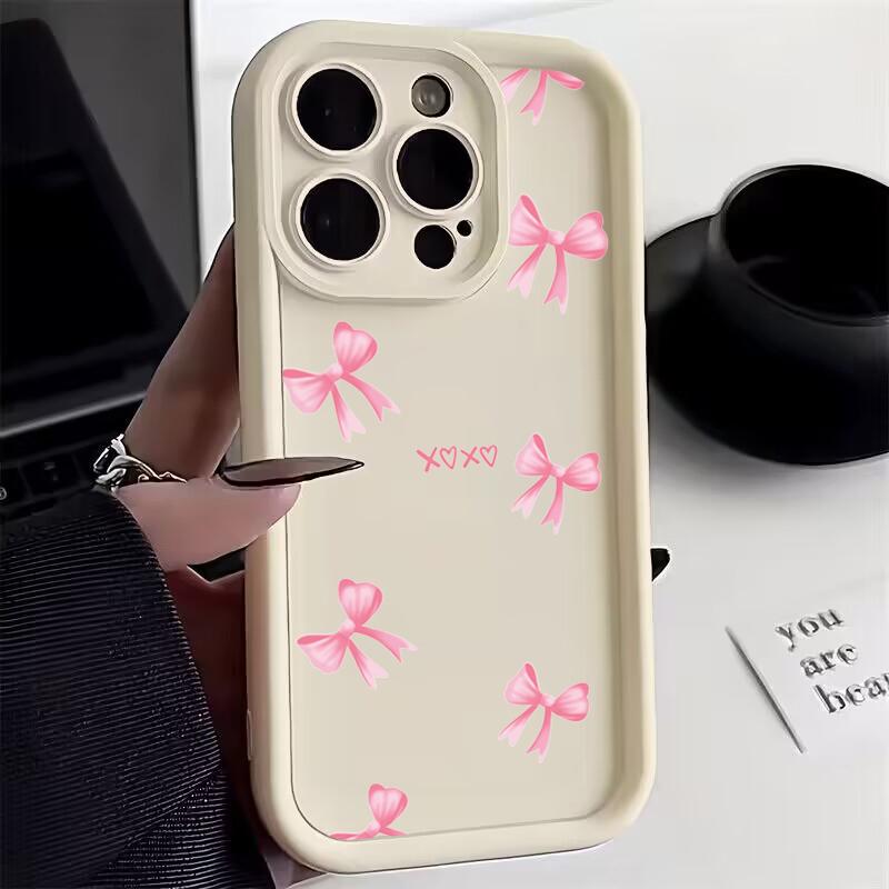 Pink Bow Knot Silicone Phone Case For iPhone 15 14 13 12 11 16 Pro Max 7 8 Plus X XS XR SE 2020 Shockproof Candy Soft Cover