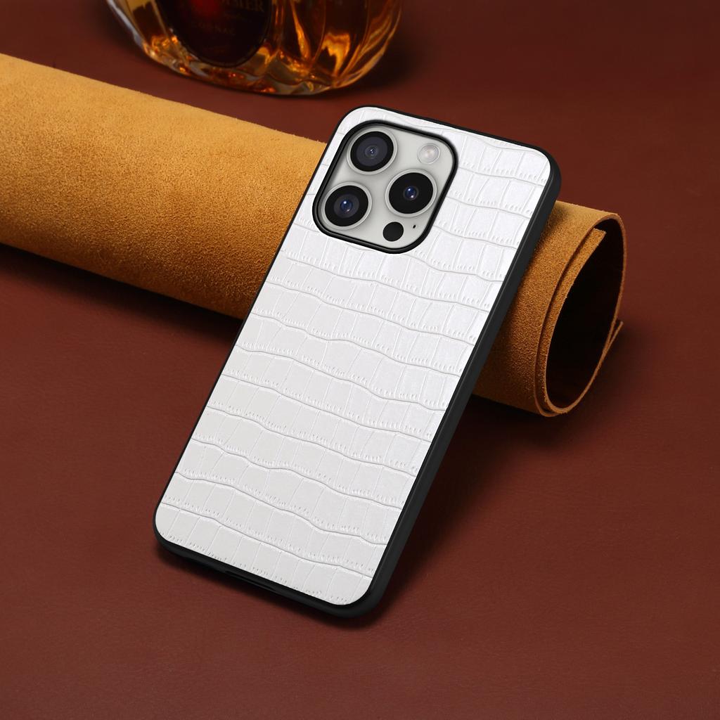 For iPhone 16 Pro Case Crocodile Texture Leather Coated PC+TPU Phone Cover