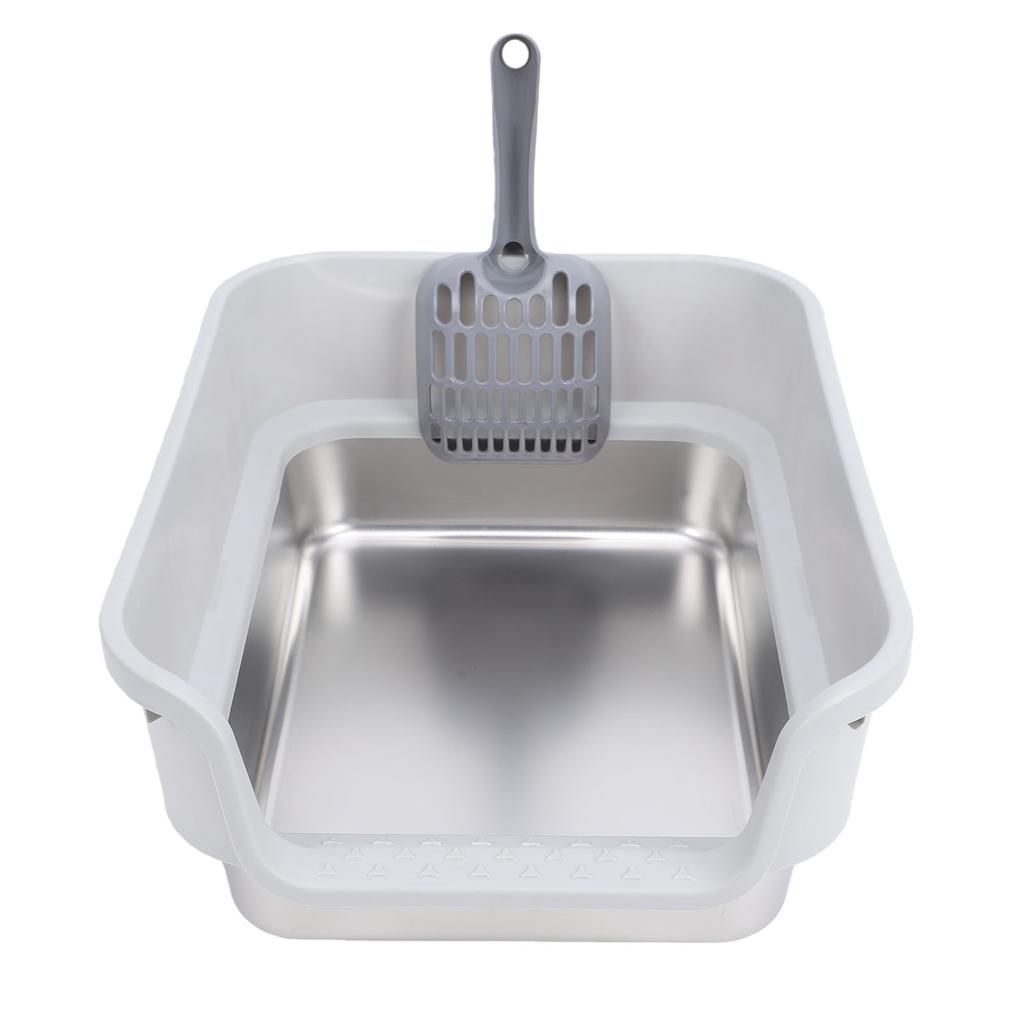Cat Litter Box Large Size Open Top High Sided Easy Cleaning Stainless Steel Cat Litter Box for Home Light Gray