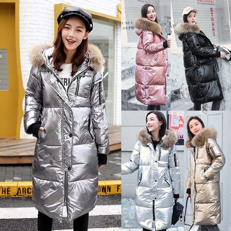 Women Shiny Thicken Long Down Coat Hooded Winter Snow Puffer Parka Padded Jacket