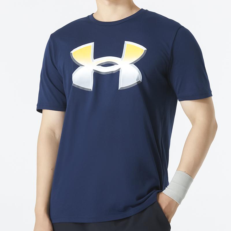 Under Armour Large Logo Print Casual Crew Neck Short Sleeve T-Shirt Men Tops Blue 1370520-408