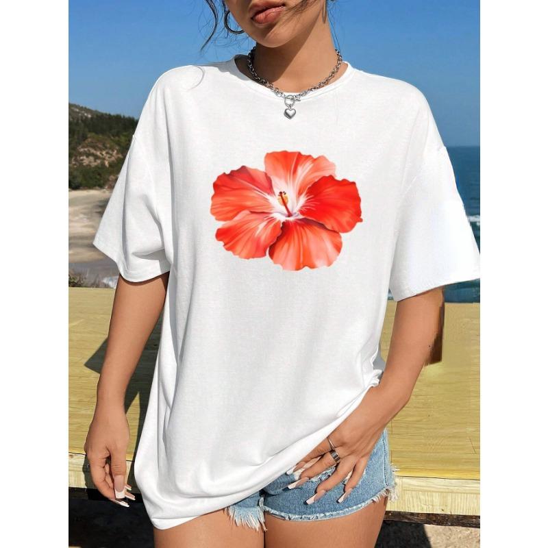 New Cherry Fun Printed Women's Cotton T-shirt Retro Personality Floral Graphic Top Fashion Casual Couple Y2k Round Neck T-shirt