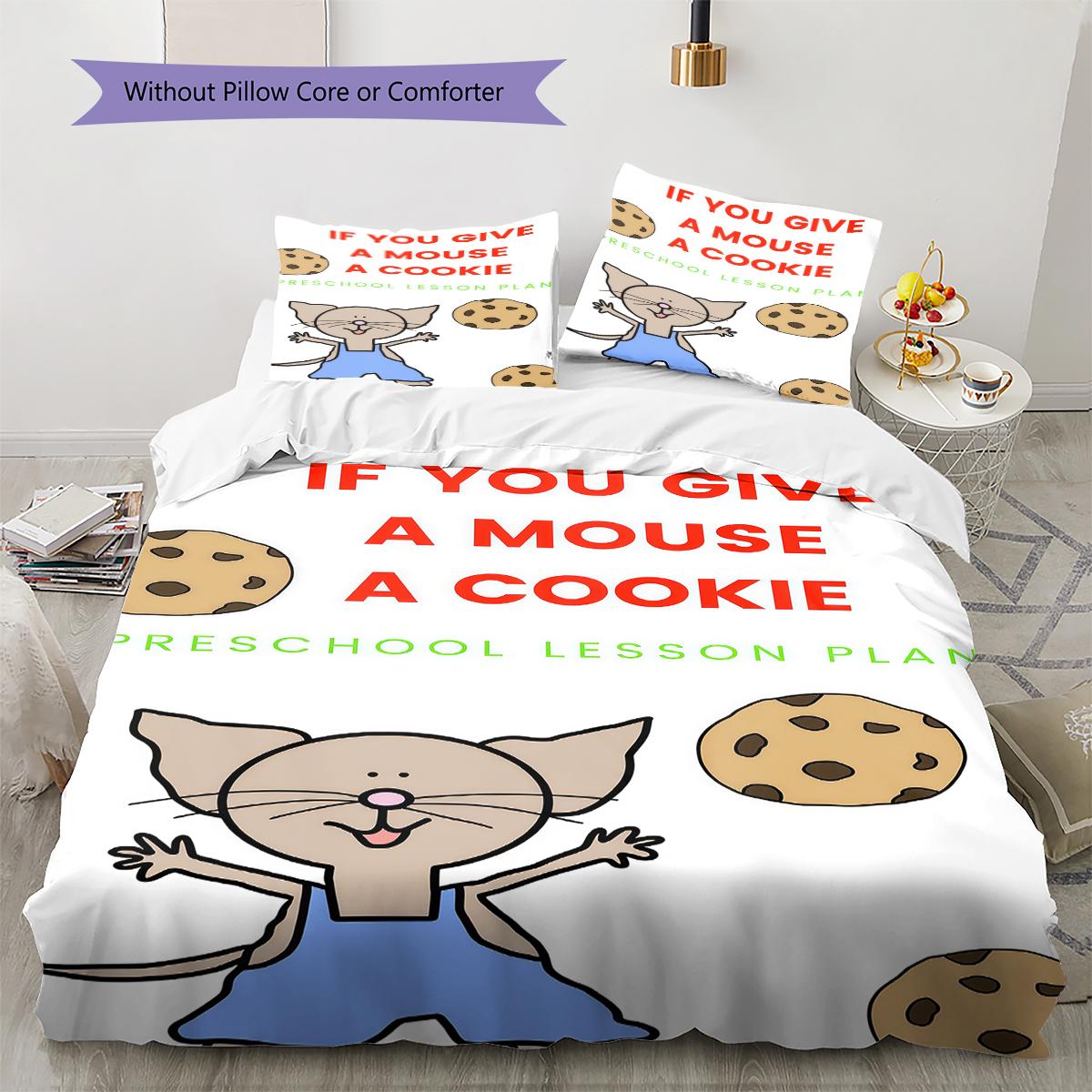If You Give a Mouse a Cookie Pattern Bedding,Quilt Set Quilt Cover Pillowcase Home Birthday Gift (1 * duvet cover + 2 * pillowcase, without core) 135x200cm