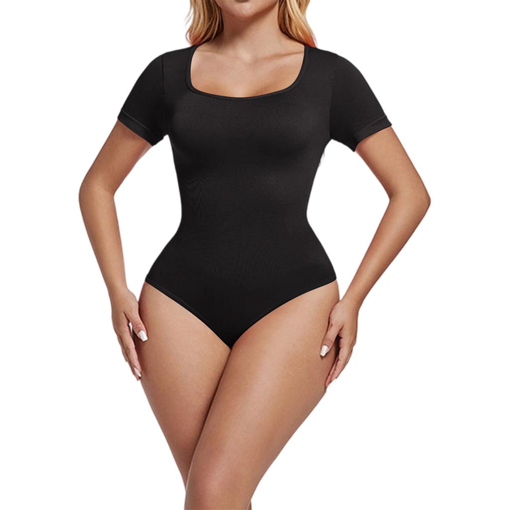 Women's Fashionable Square Neckline Slim Waist Cinching Seamless Short-sleeved Bodysuit Shapewear