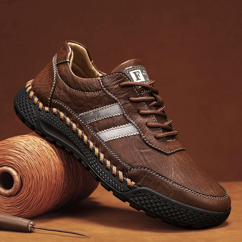 Men's Leather Casual Shoes Lace Up Sneakers