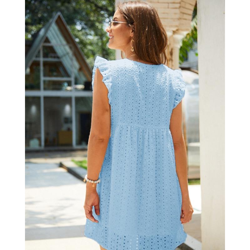 YYFS Women's Fashion Summer Spring Solid Color Print Sleeveless V-Neck High Waist Casual Dresses