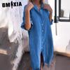 GMXIA Women's Fashion Summer Spring Solid Color Print POLO Neck High Waist Casual Dresses