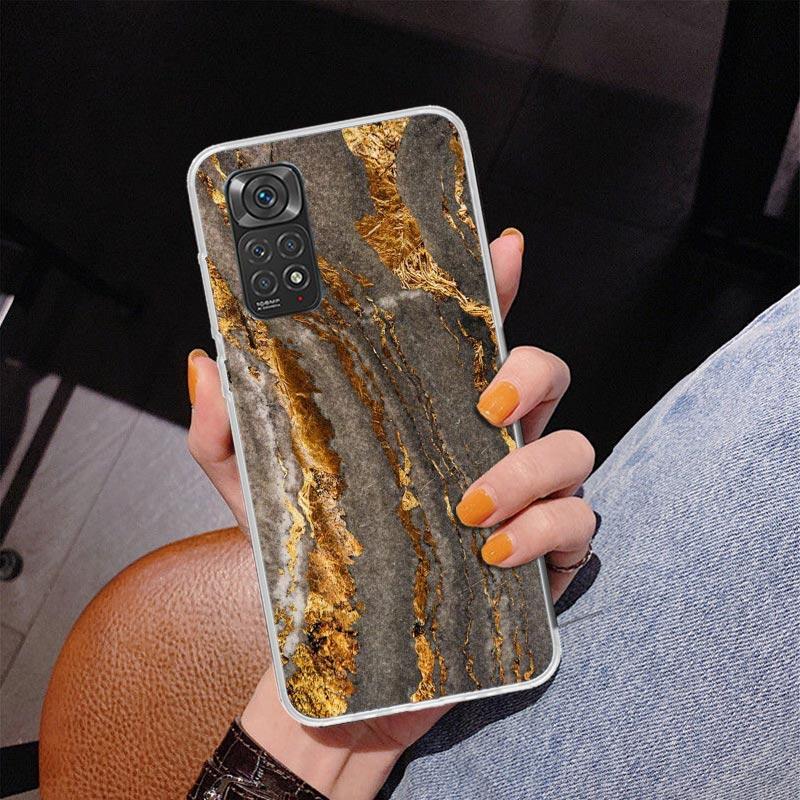 Fashion Gold Pink Geometric Marble Phone Case For Xiaomi Redmi Note 15 14 13 12S 12 11 Pro Plus 14S 11S 11E 10 10S 11T 5G Person