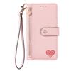 Leather Wallet Flip Case for Google Pixel 11 10 9 Pro XL 9A 8 8A 7 7A 6 6A, Phone Cover Zipper Pocket, Wrist Strap, Heart Emblem