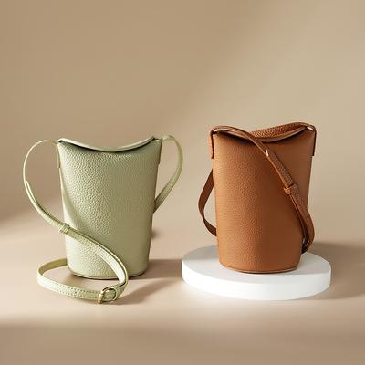 Mobile Phone Bag, Women's New High-end Design, Top Layer Cowhide Crossbody Bag, Leather Fashionable and Versatile Mini Bucket Bag