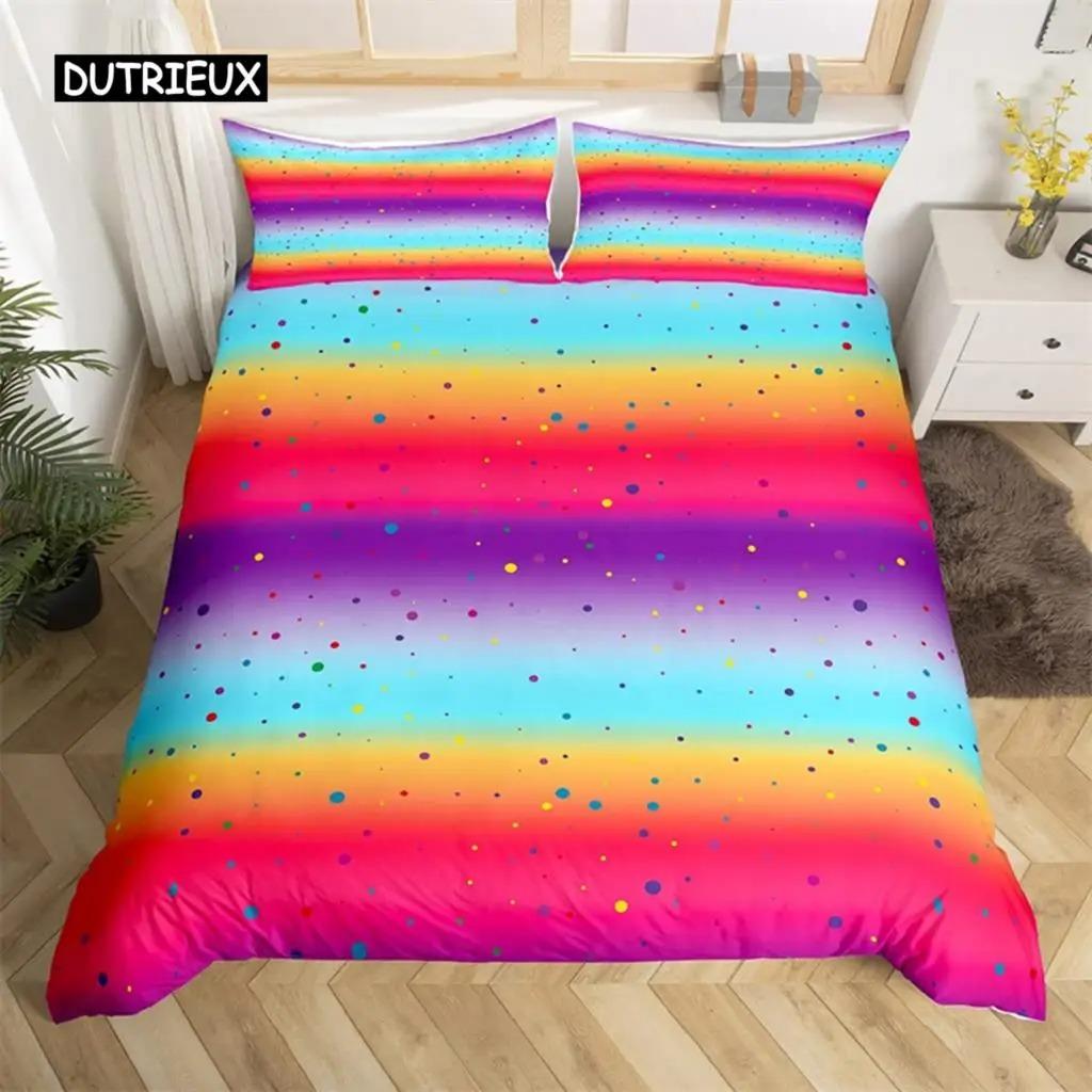Rainbow Gradient Duvet Cover Set Queen Size Cute Bedding for Kids Girls Polyester Quilt Cover Single King Twin
