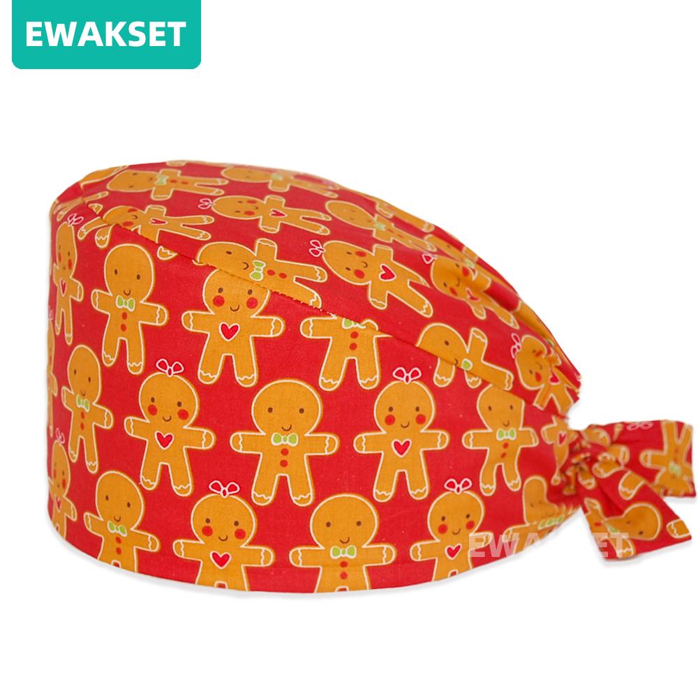 Unisex Christmas Printed Medical Caps Women Men Nurse Doctor Top Surgical Cap Chef Working Hat 100%cotton Scrub Cap