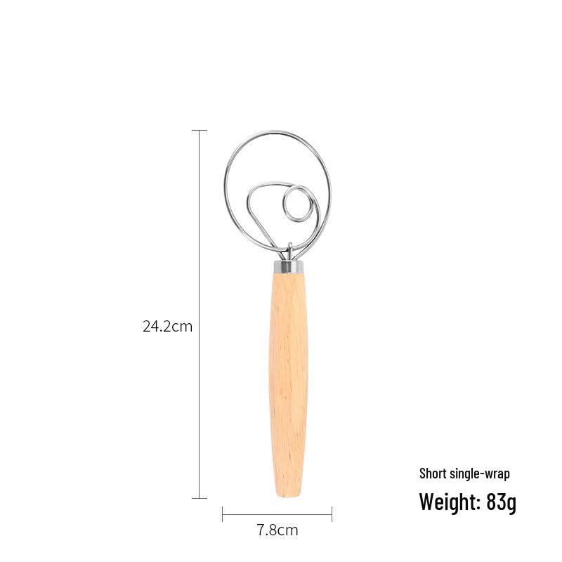 Stainless Steel Egg Beater & Dough Mixer with Wooden Handle