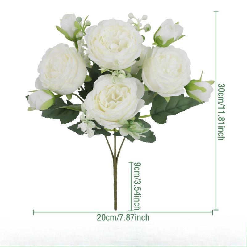 Rose Pink Silk Peony Artificial Flowers Bouquet 5 Big Head and 4 Bud Cheap Fake Flowers for Home Wedding Decoration indoor