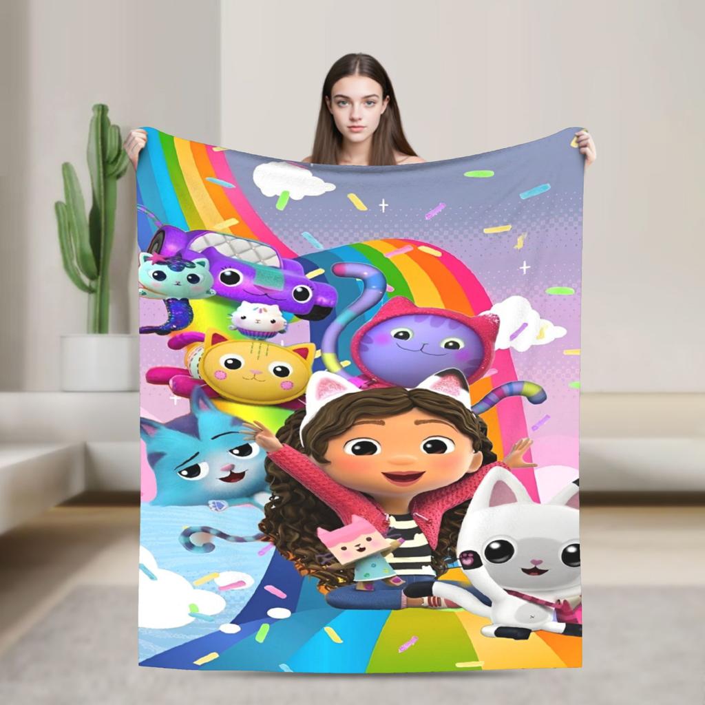 Cartoon Cute Gabby Dollhouse Blanket Cover  Fleece Throw Blankets Summer Air Conditioning Decoration Soft Warm Bedspread