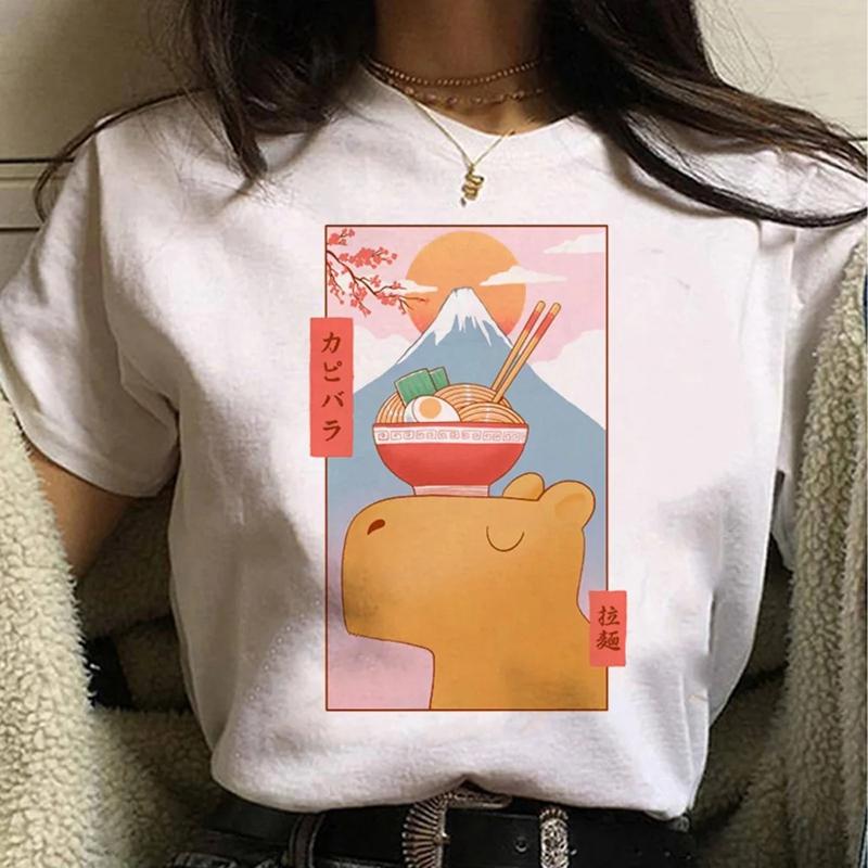 Capybara Streetwear Mode d'Été T-shirt Femme Harajuku Chemise Vêtements Kawaii Manches Courtes T-shirt en Coton Haut Décontracté à Col Rond