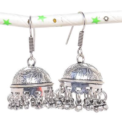 Natural Indian Look Jhumki Gemstone Silver Tribal Bali Earring 1.97" S2d79