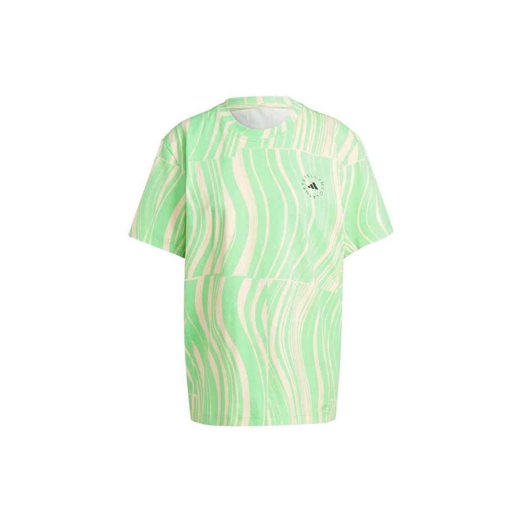 Adidas X Stella McCartney Logo Print Loose Fit Crew Neck Short Sleeve T-Shirt Women Tops Green HR9164