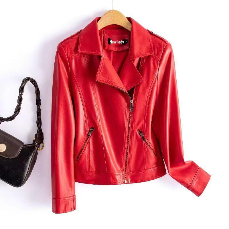 

Женская приталенная мотокуртка из овчины - Новая коллекция весна/осень 2024 L 95-110 jin