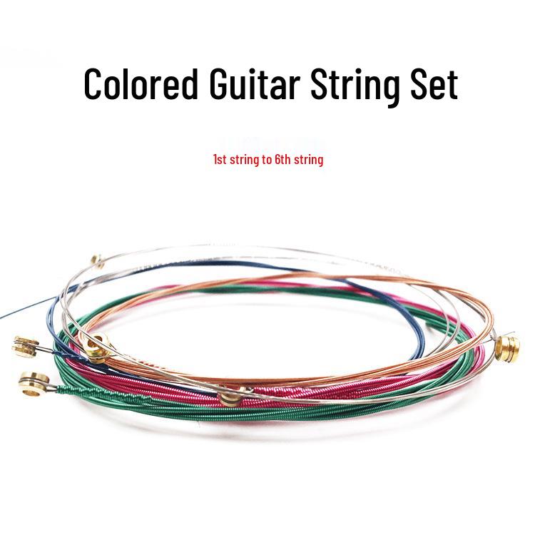 Set of 6 Color-Coded Folk Guitar Strings for Acoustic Guitar