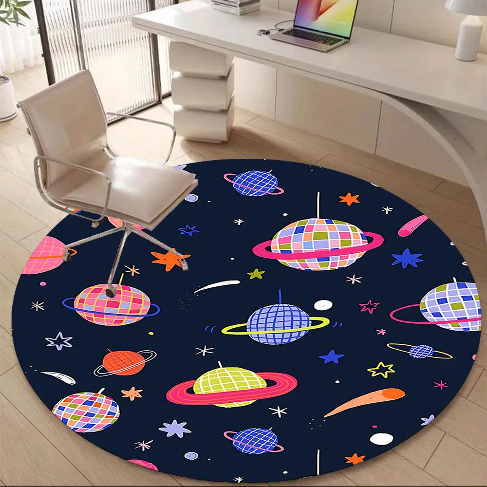 1PC Space Disco Office Round Area Rug, Mat Suitable For Office, Under Office Chairs Bedroom Living Room Home Decor, Room Deco