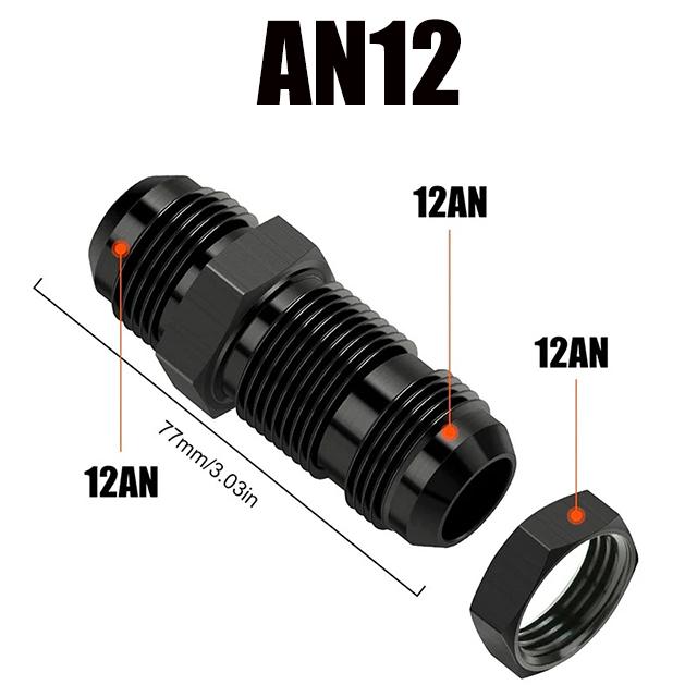 0-Degree AN6 AN8 AN10 AN4 Aluminum Alloy Radiator Oil Cooler Pipe through Wall Extension Joint Straight Nut Connector for Modifi