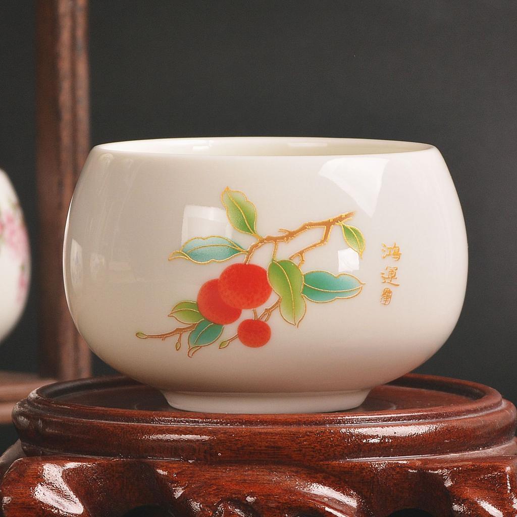 Porcelain master teacup tea bowl single teacup Dehua cup single cup kung fu teacup drinking tea business gift master cup