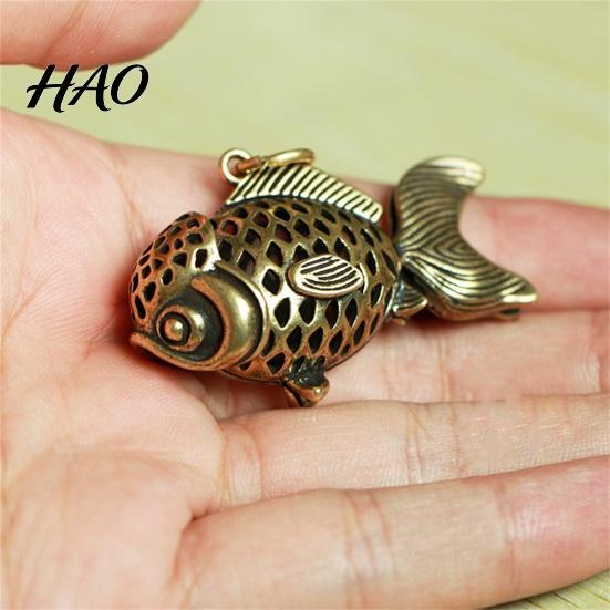 Brass Anti-fade Key Pendant Vividly Engraved Antique Hollow-carved Carp Keychain Ornament for Home Fish