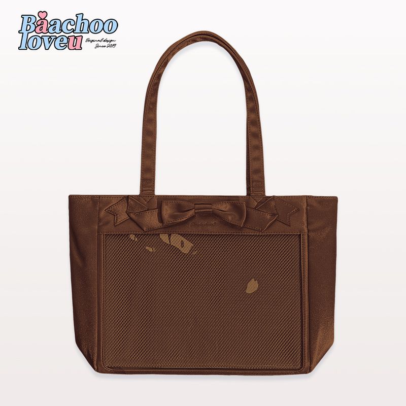 

Baachoo Ежедневная атласная сумка-тоут с бантом, мультяшный рюкзак Caramel Brown