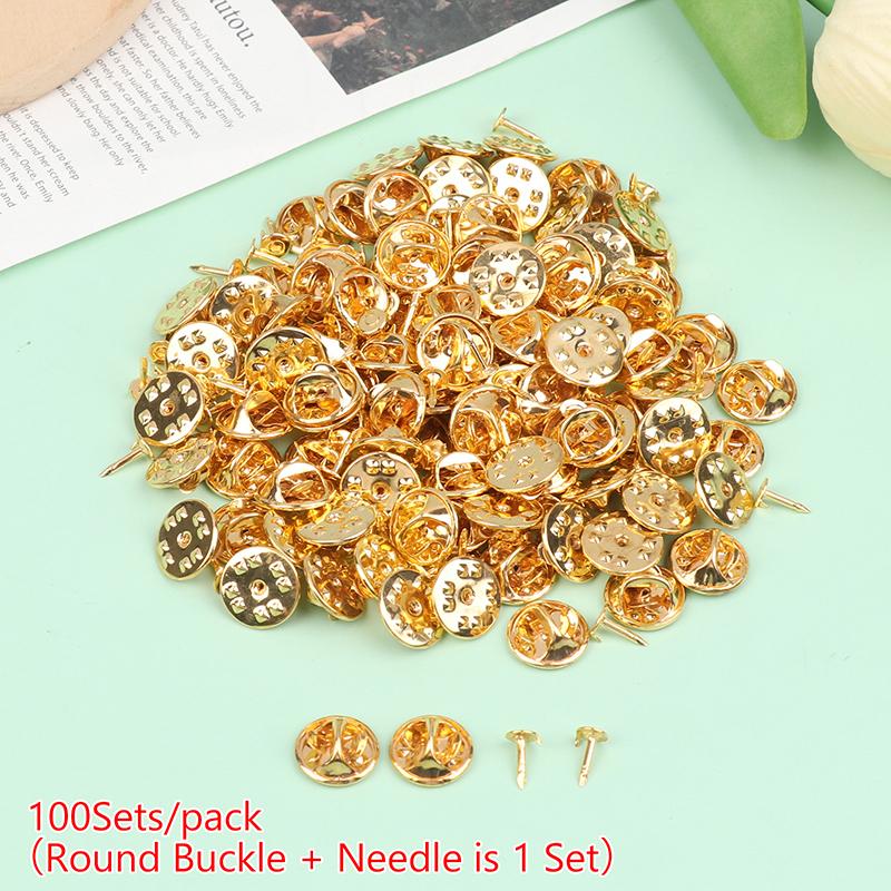 

100Set Metal Locking Pin Back Brooch Badge Holder Lapel Base Diy Brooch Jewellery Craft Making Accessories Handmade золотий
