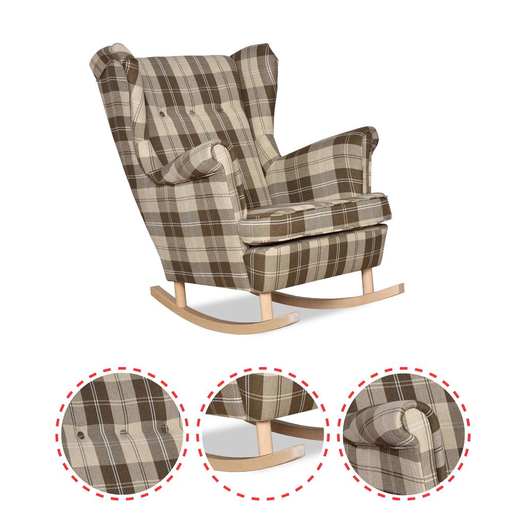 Fotel uszak Winston bujany skandynawski Family Meble krata brązowo - beżowa