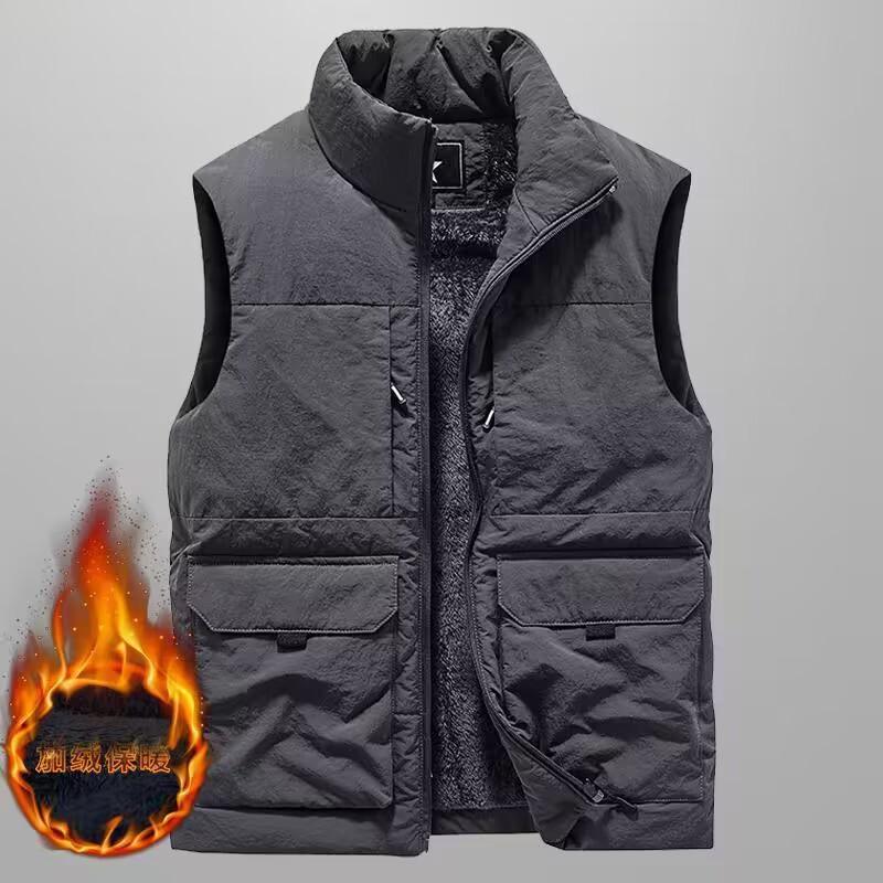 

Осень Зима Мужской Бархатный Утепленный Жилет Верхняя Одежда для Работы на Открытом Воздухе Теплая Куртка с Множеством Карманов L серый