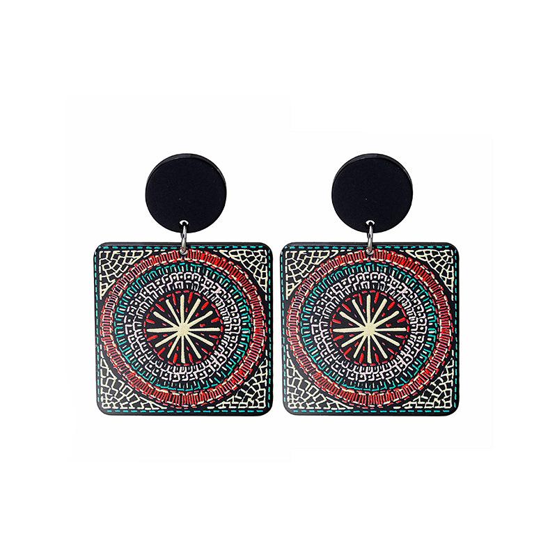 New Autumn And Winter Style Retro Fashion Colorful Personalized Earrings Geometric Square Love Studs