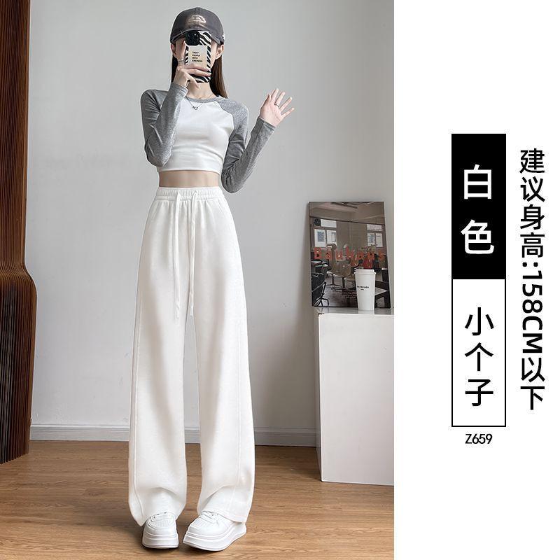 Womens Wide Leg Straight Cut Pants 2026 Fall Thick Fleece Lined Loose Fit High Waist Comfortable Casual Trousers
