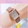 Gadi Vintage Ladies Square Watch With Leather Band Waterproof Quartz For Casual Wear