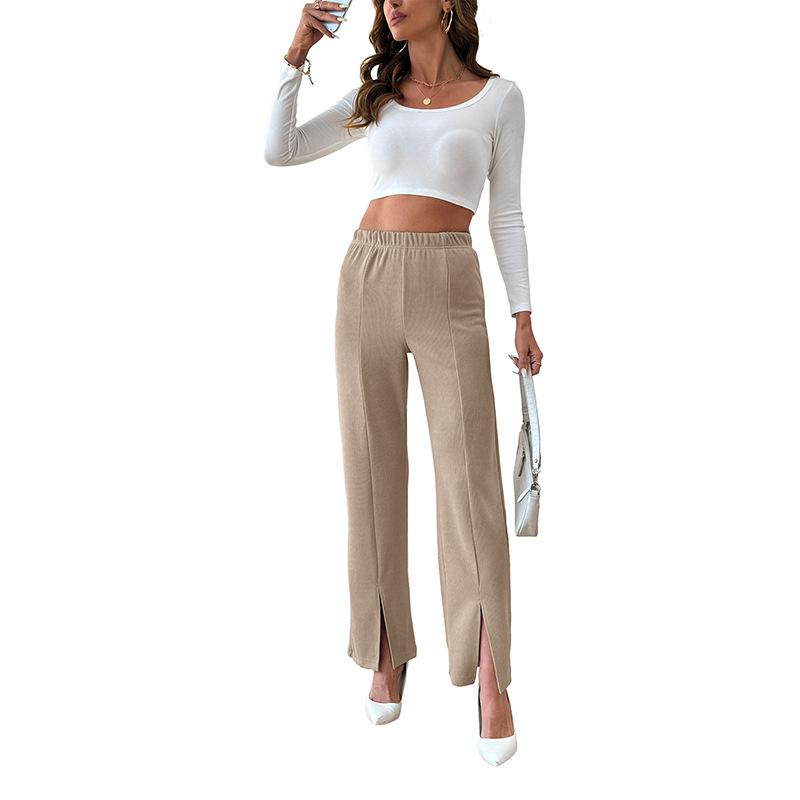 The New Solid-color Slit Straight-leg Trousers for Autumn Are Basic Casual Pants That Are Versatile for Women's Daily Wear