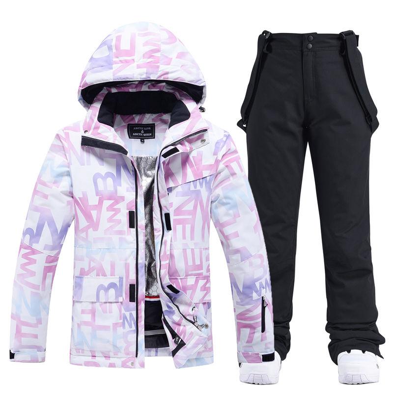 Women's Snow Wear Waterproof Windproof Ski Suit Set Snowboard Clothing Outdoor Costumes Winter Ice Jackets + Strap Pants