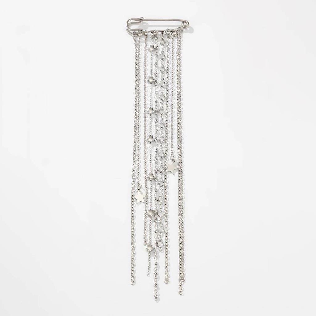 Salircon Punk Creative Metal Pentagram Beads Tassel Brooch for Women 2026 New Fashion Suit Collar Pins Clip Party Jewelry Gifts