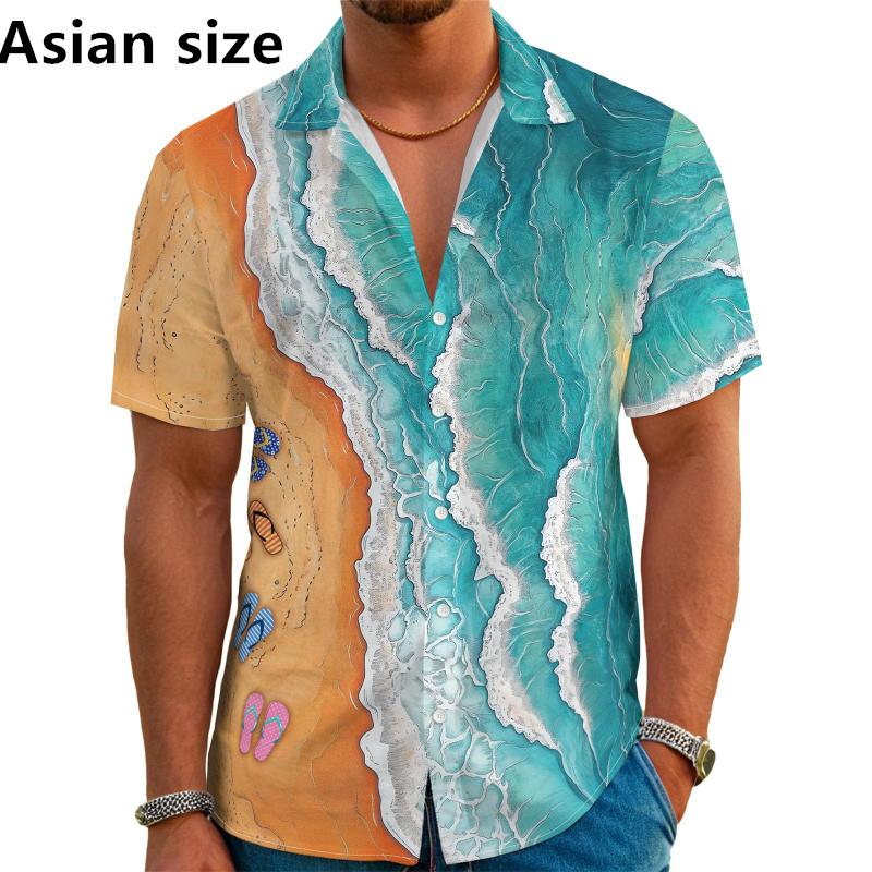 Herren Hawaiianhemd 3D Palmenprint Alohahemd Strand Tropischer Urlaub Kurzarm Button-Down-Hemd Mode Y2k Herrenbekleidung