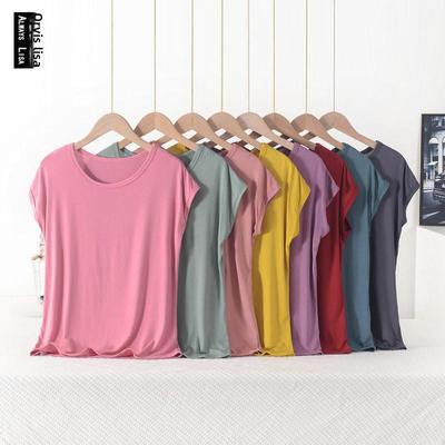 Ladies' Loose Fit Modal T-Shirt: Plus Size, Round Neck, Short Sleeve, Solid Color, Summer Top for Moms