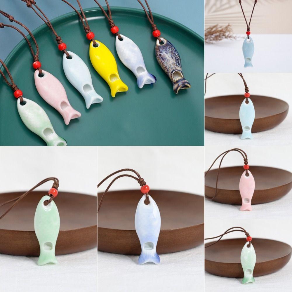 Handmade Fish Whistle Necklace Adjustable Cord Porcelain Fish Pendant Friends Gift